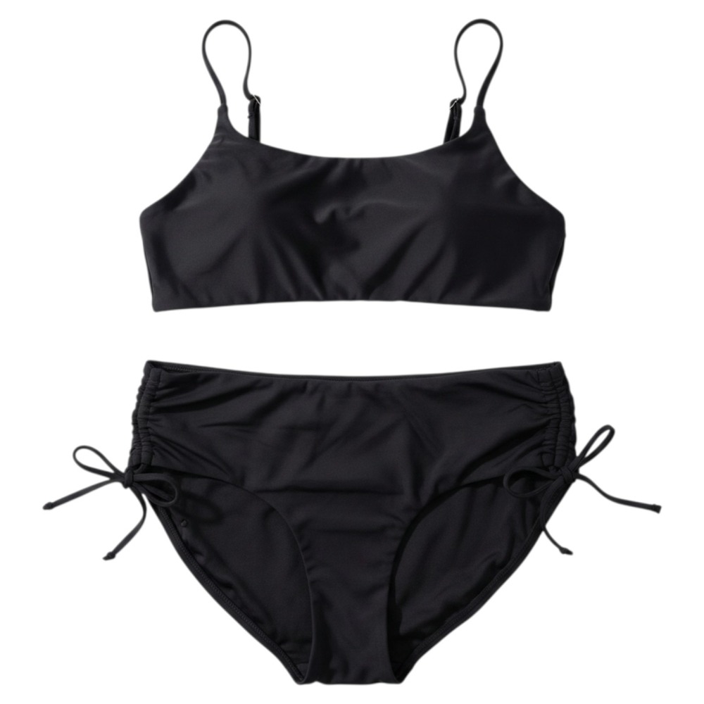 Athleta Bikini Set Womens Size M Black High Waisted Side Cinch Swimsuit Swim